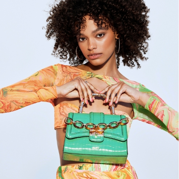 Aldo Dark Green Aubray Top Handle Bag with Gold Chain - Picture 2 of 6